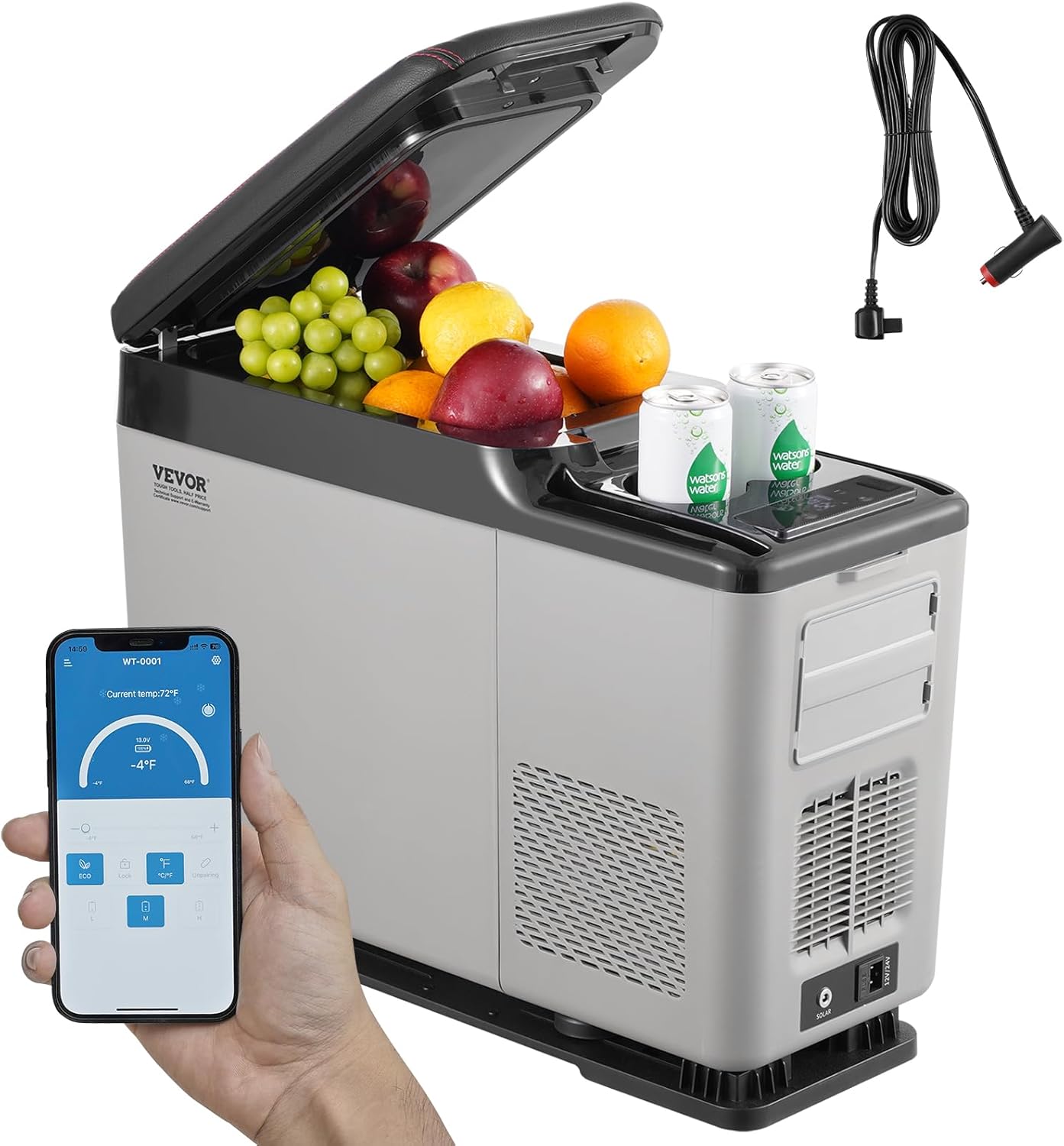 VEVOR 12-Volt-Kühlschrank Kühlbox für die Armlehne des Autos, tragbarer Gefrierschrank mit einer Zone, 15 L, einstellbarer Bereich von -20 °C bis 20 °C, 12/24 V Gleichstrom und 100–240 V Wechselstrom