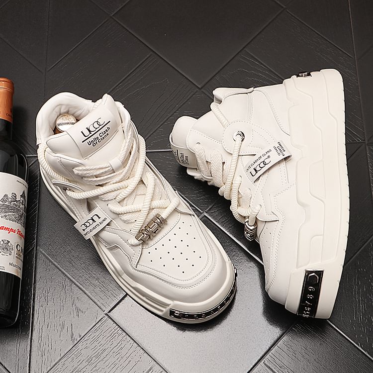 Mr Ozera - Platform Lettering Lace-Up High Top Sneakers