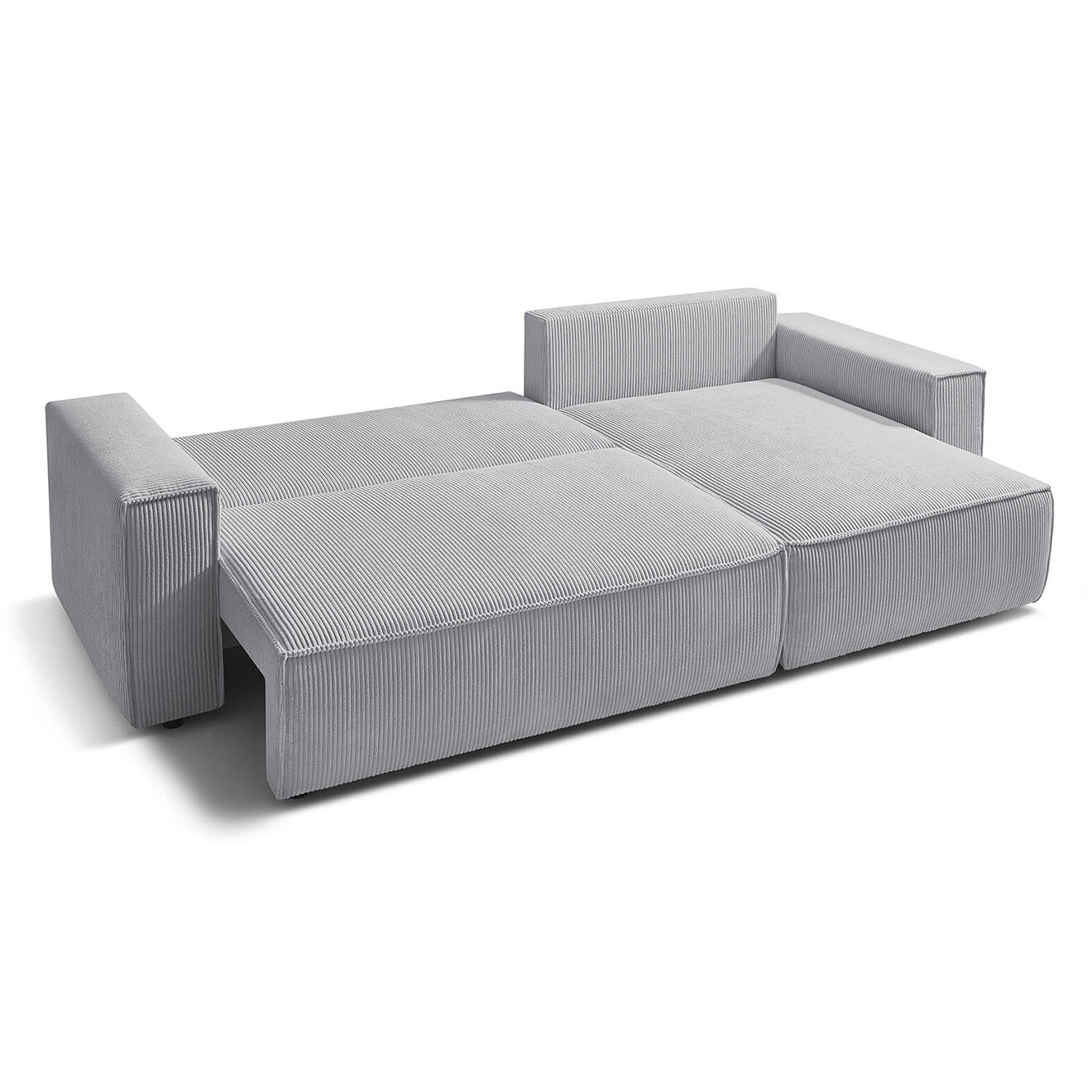 Bobochic Canapé d'angle convertible reversible Nihad en velours côtelé gris clair - 282x153 cm