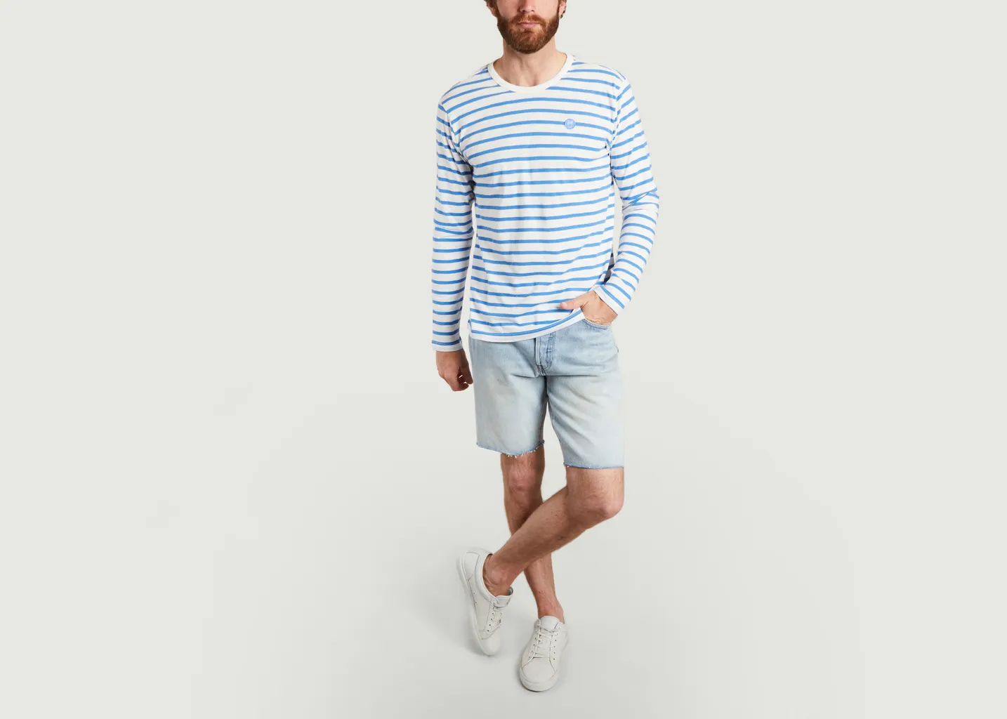 T-shirt manches longues rayé siglé en coton bio KCA