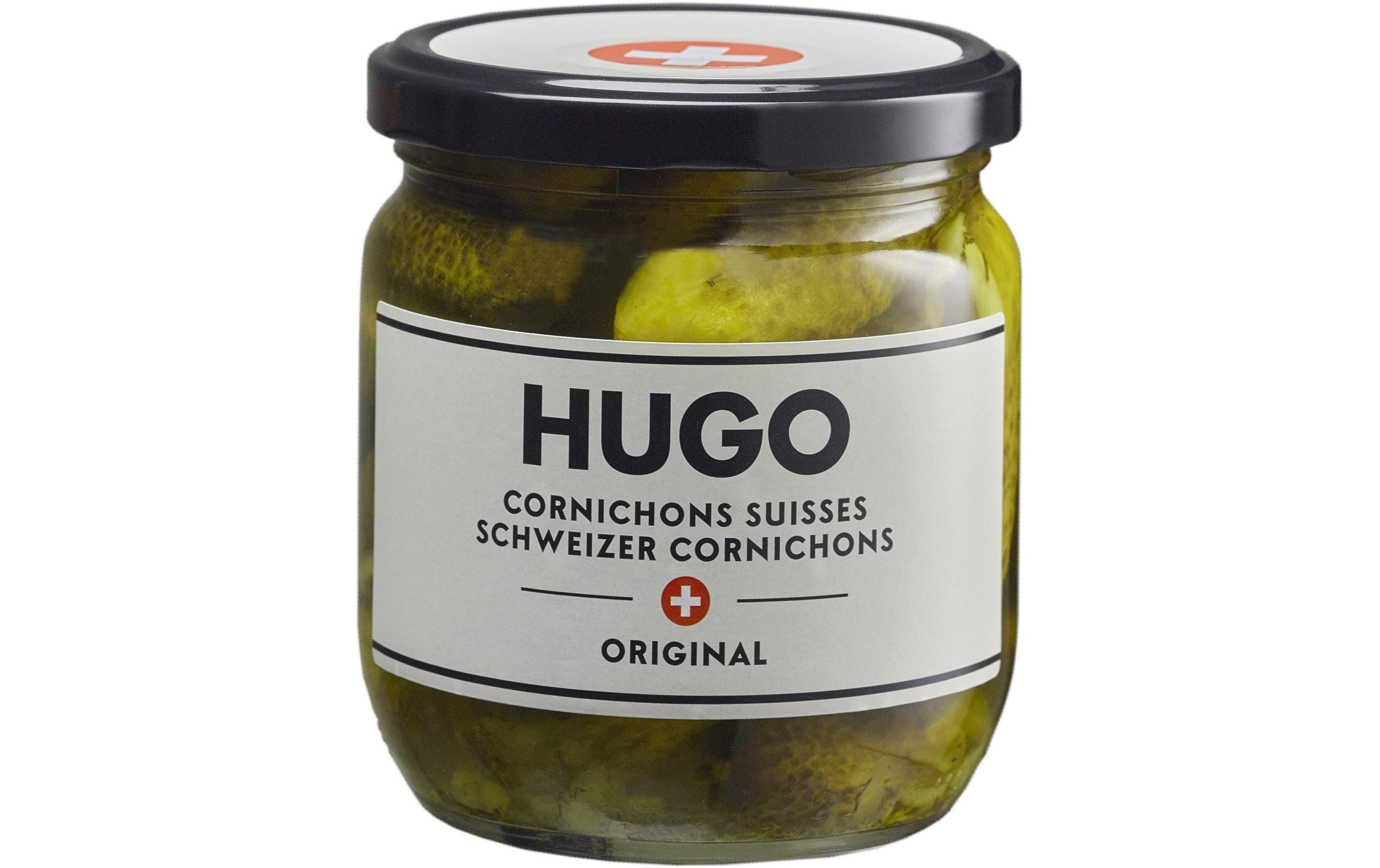 Glas Schweizer Cornichons 200 gSchweizer Genuss aus der HUGO Pickles Reihe