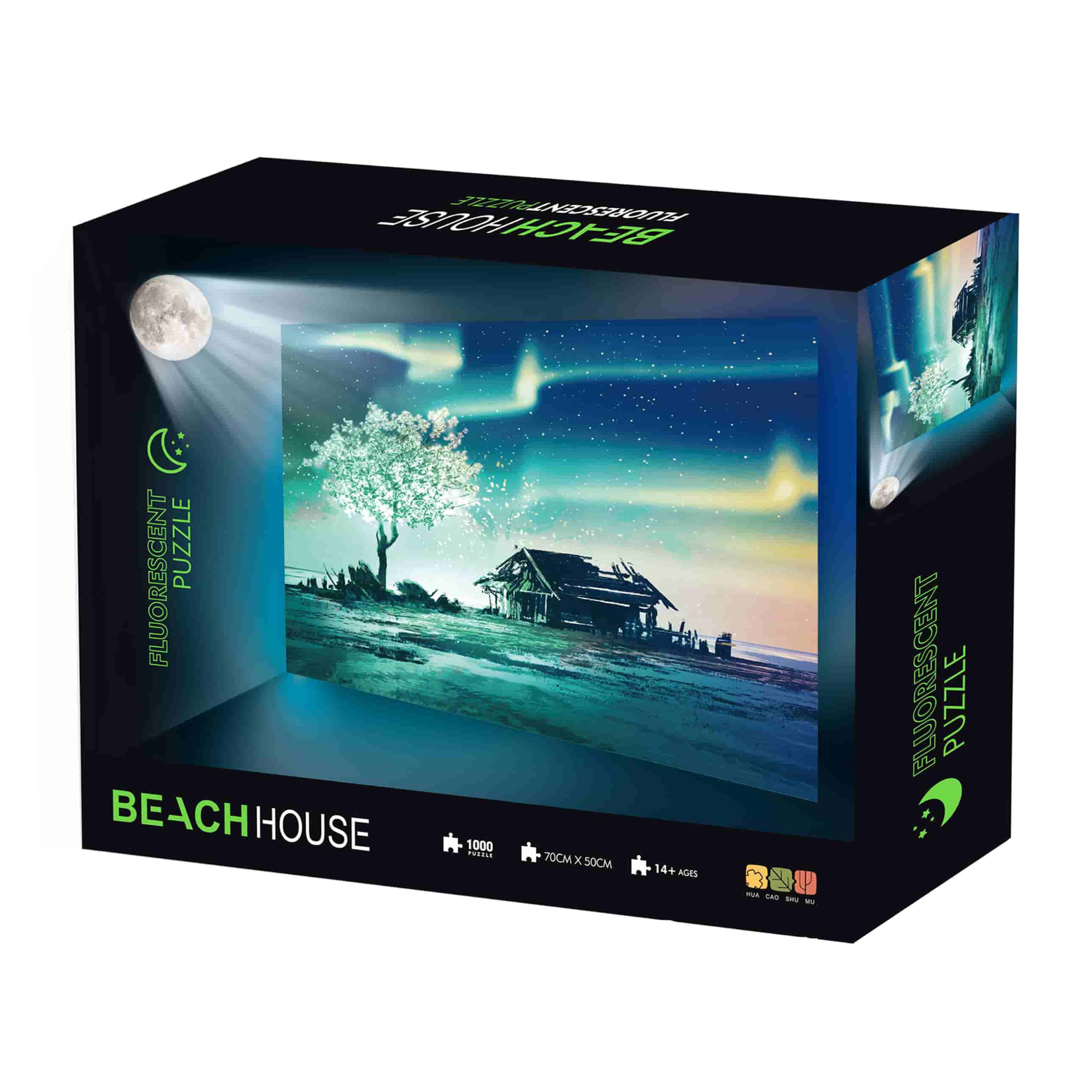 Puzzle fluoreszierend Strandhaus Nordlicht 1000 Teile