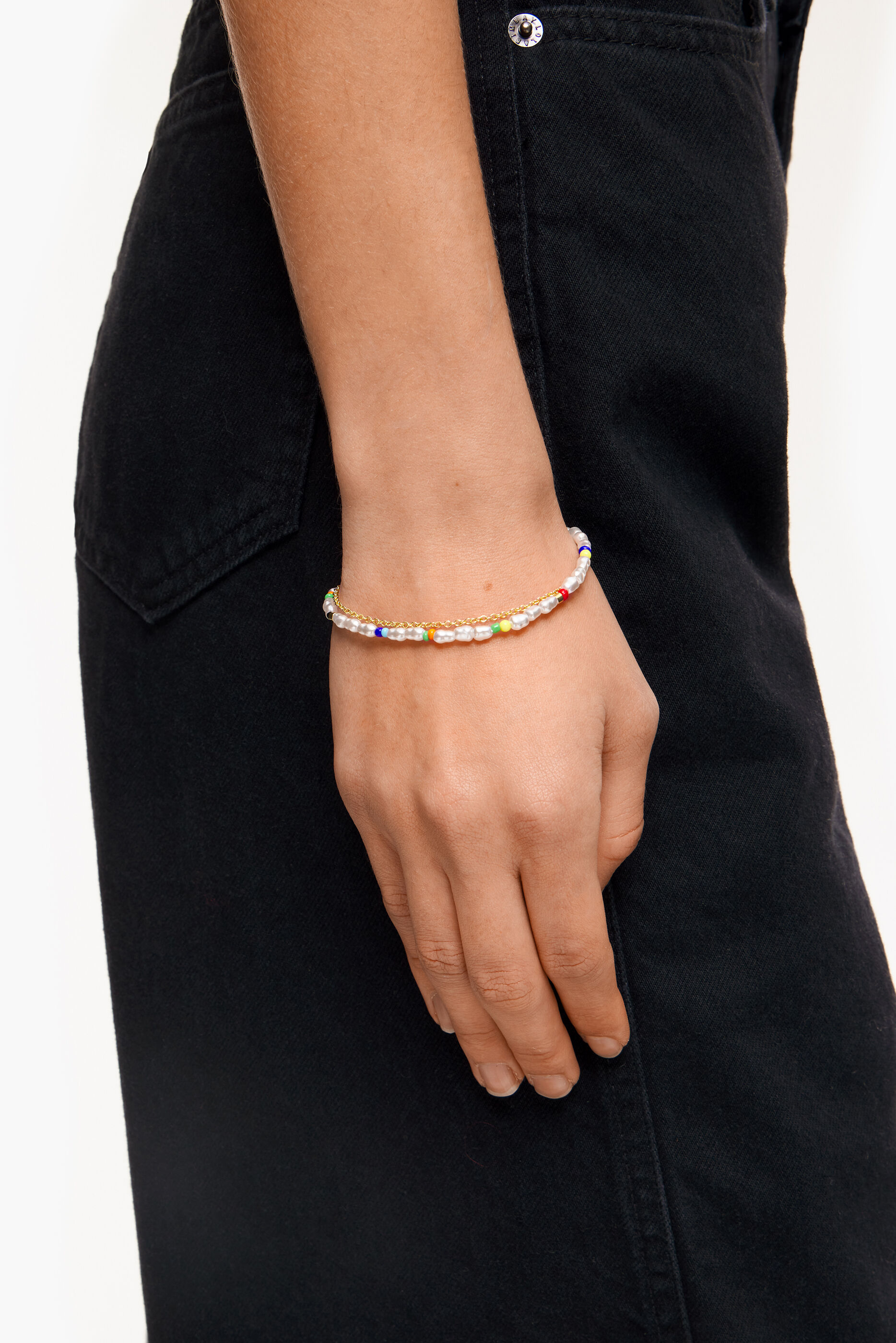 Pulseira dupla de pérolas azuis