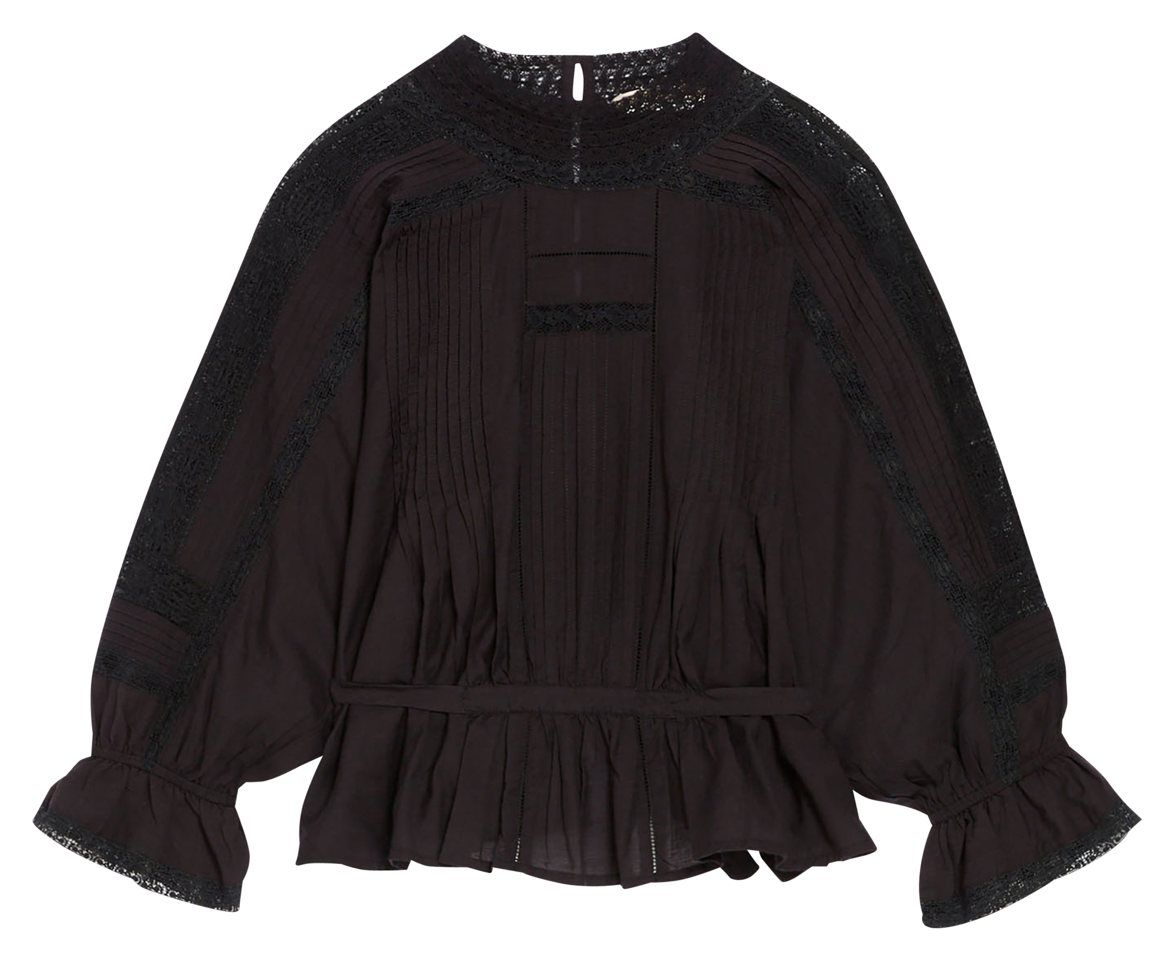 VIVA - Blouse col rond en dentelle et coton mélangé| Noir