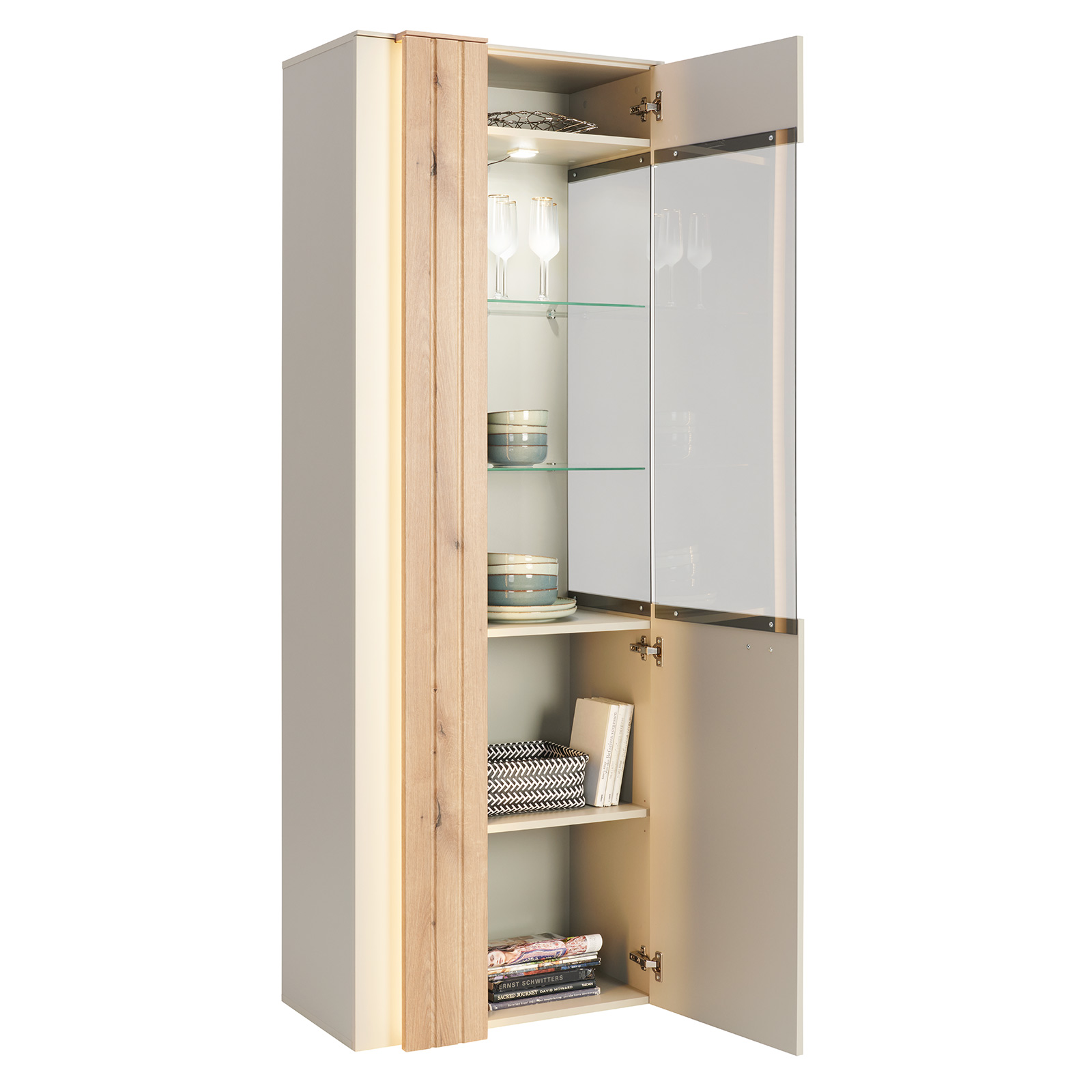 Standvitrine SANTANA - Coast Evoke Eiche-kieselgrau - 203 cm