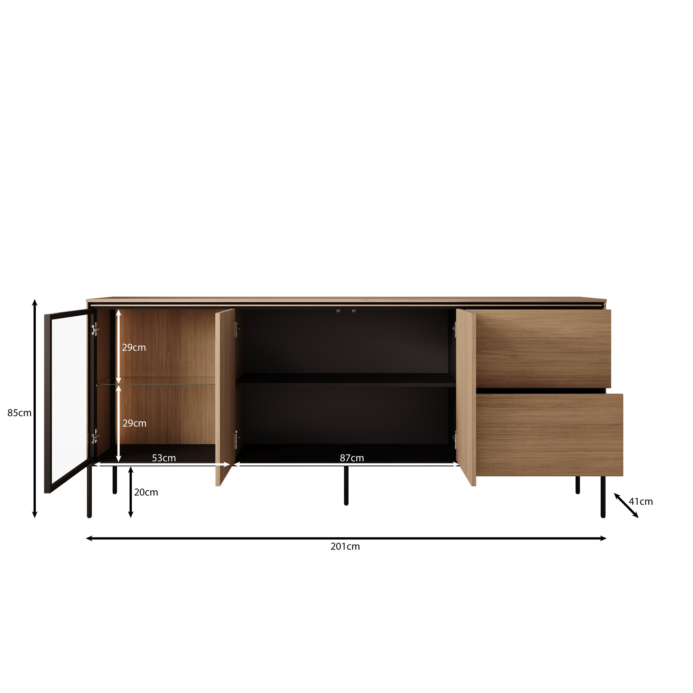 Vicious - Dressoir met LED - Eiken - 201x41x85 cm