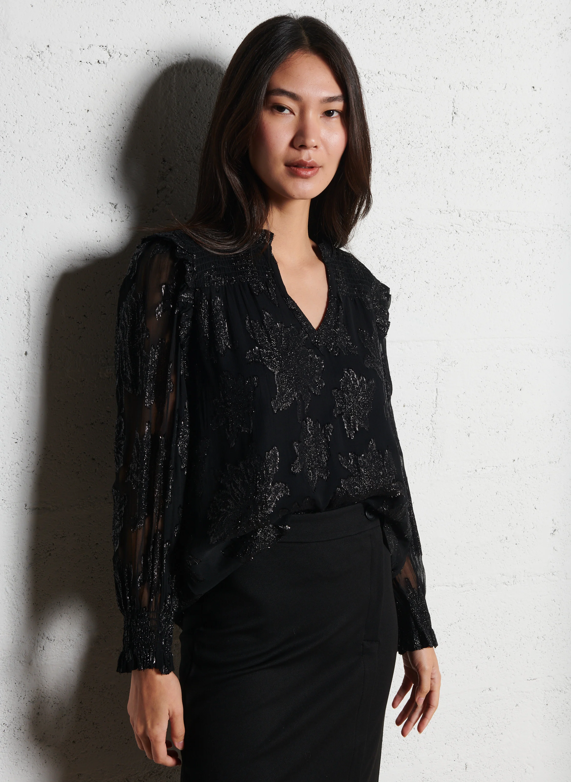 BENIE - Blouse droit en jacquard imprimé | Noir