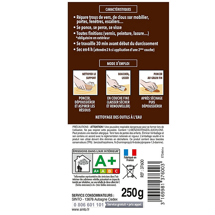 Pâte à bois à l'eau Blanc Sintobois 250g