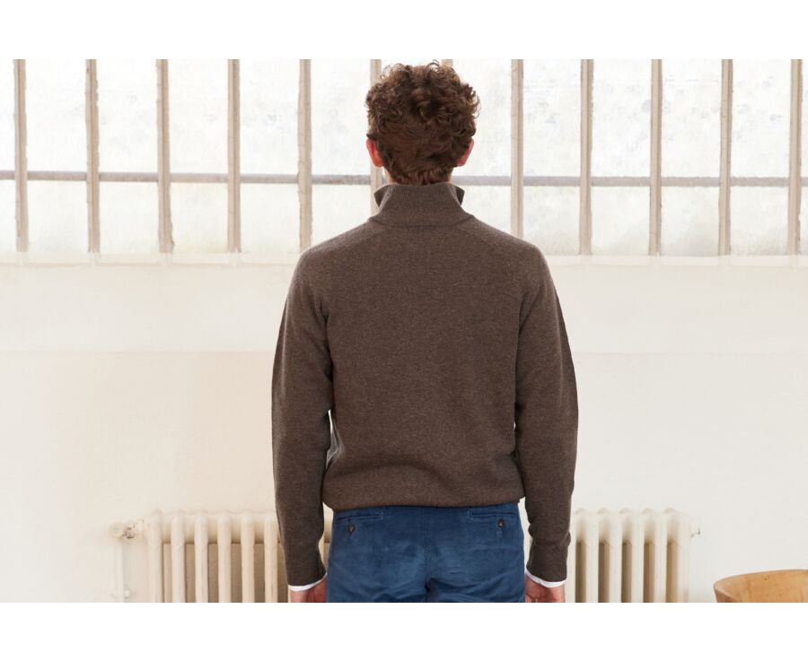 Pull col zippé homme laine Chocolat Chiné - KENNETH