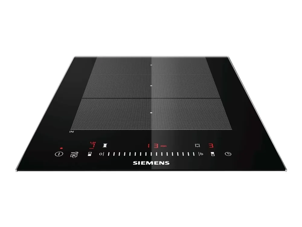 Siemens iQ700 EX375FXB1E - Induktions kogeplade - 2 plader - Niche - bredde: 27 cm - dybde: 49 cm - med rustfrit stål-sidepynt, - med facetteret frontkant - børstet aluminium/sort