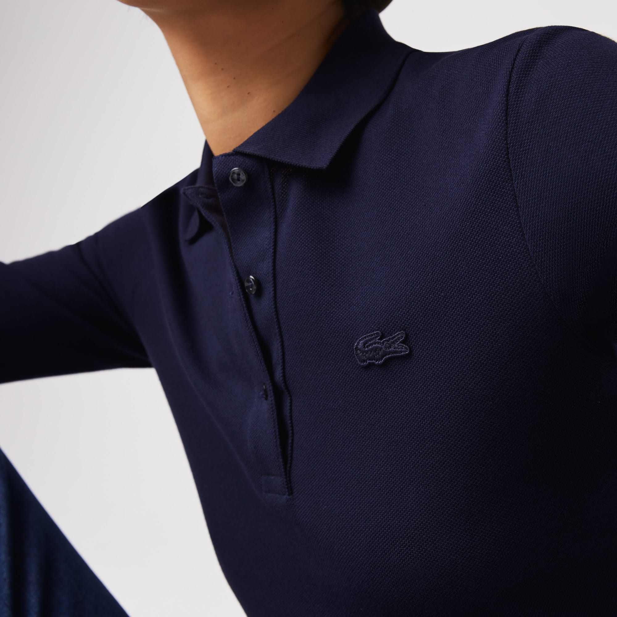 Polo Lacoste slim fit à manches trois-quarts en coton souple Manches Courtes - Bleu - Lacoste - Femme