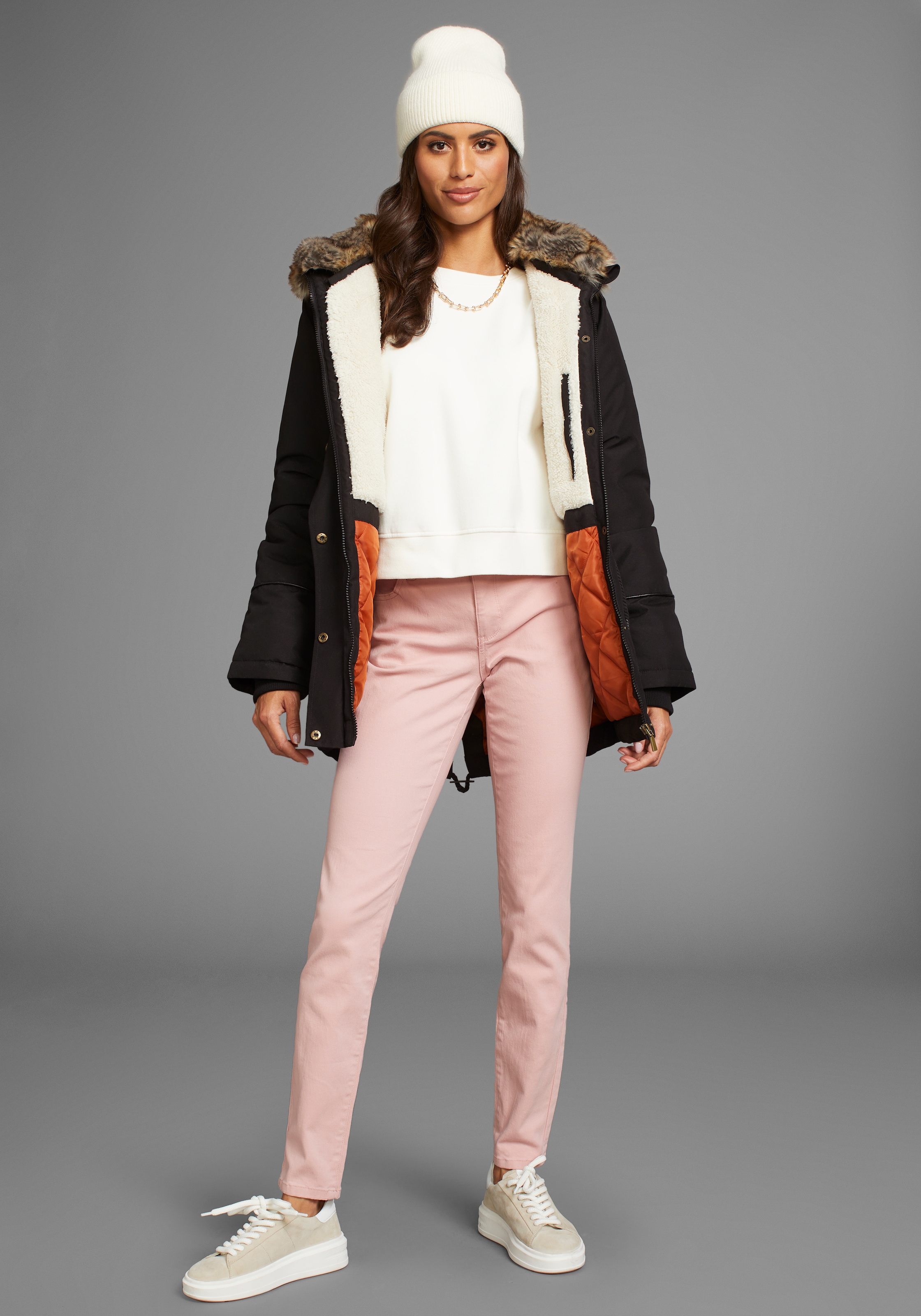 Laura Scott Winterjacke mit Kapuze figurbetonte Passform,  mit Kapuze,  mit abnehmbarem Fellimitat