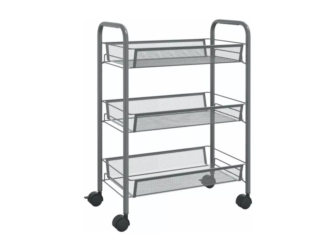 Chariot de cuisine à 3 niveaux Gris 46x26x64 cm Fer
