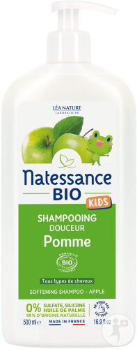 Natessance Bio Kids Shampoing Douceur Tous Types De Cheveux Pomme Sans Sulfate Flacon Pompe 500ml