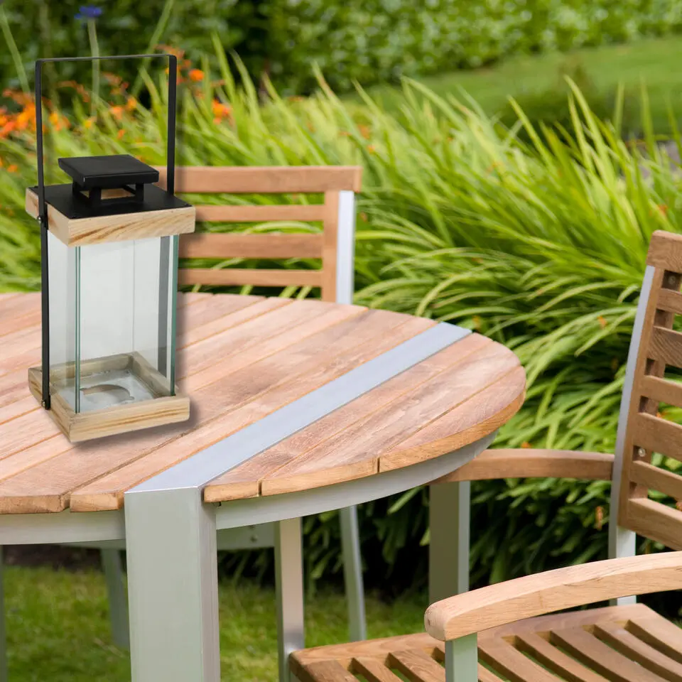 Ostaria Lantaarn - zwart - hout - metaal - verlichting - H24,5 cm