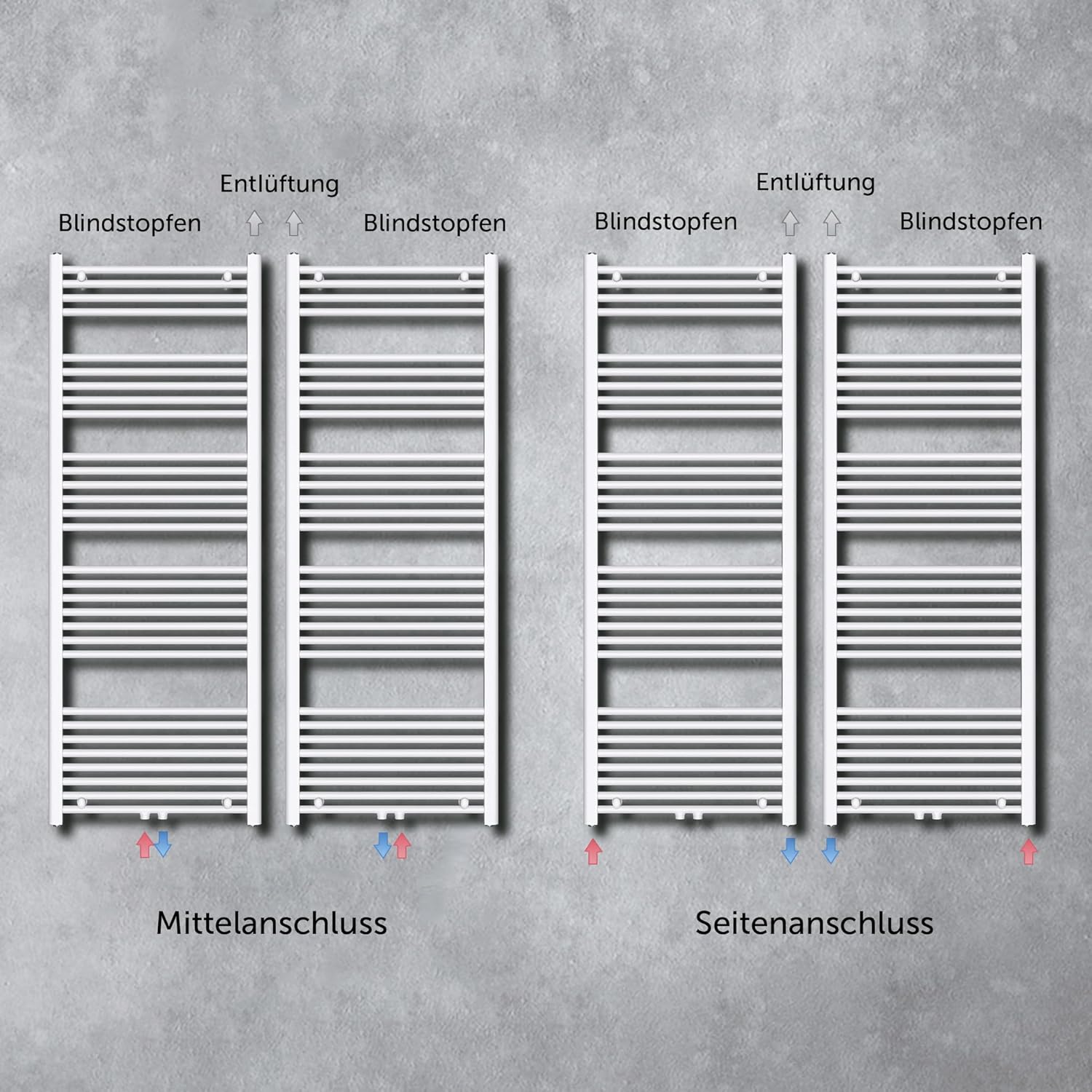 doporro Design Badheizung gerade 140x60cm Weiß Röhrenheizkörper Horizontal 2in1 Mittelanschluss oder Seitenanschluss Badheizkörper mit Heizstab 800W