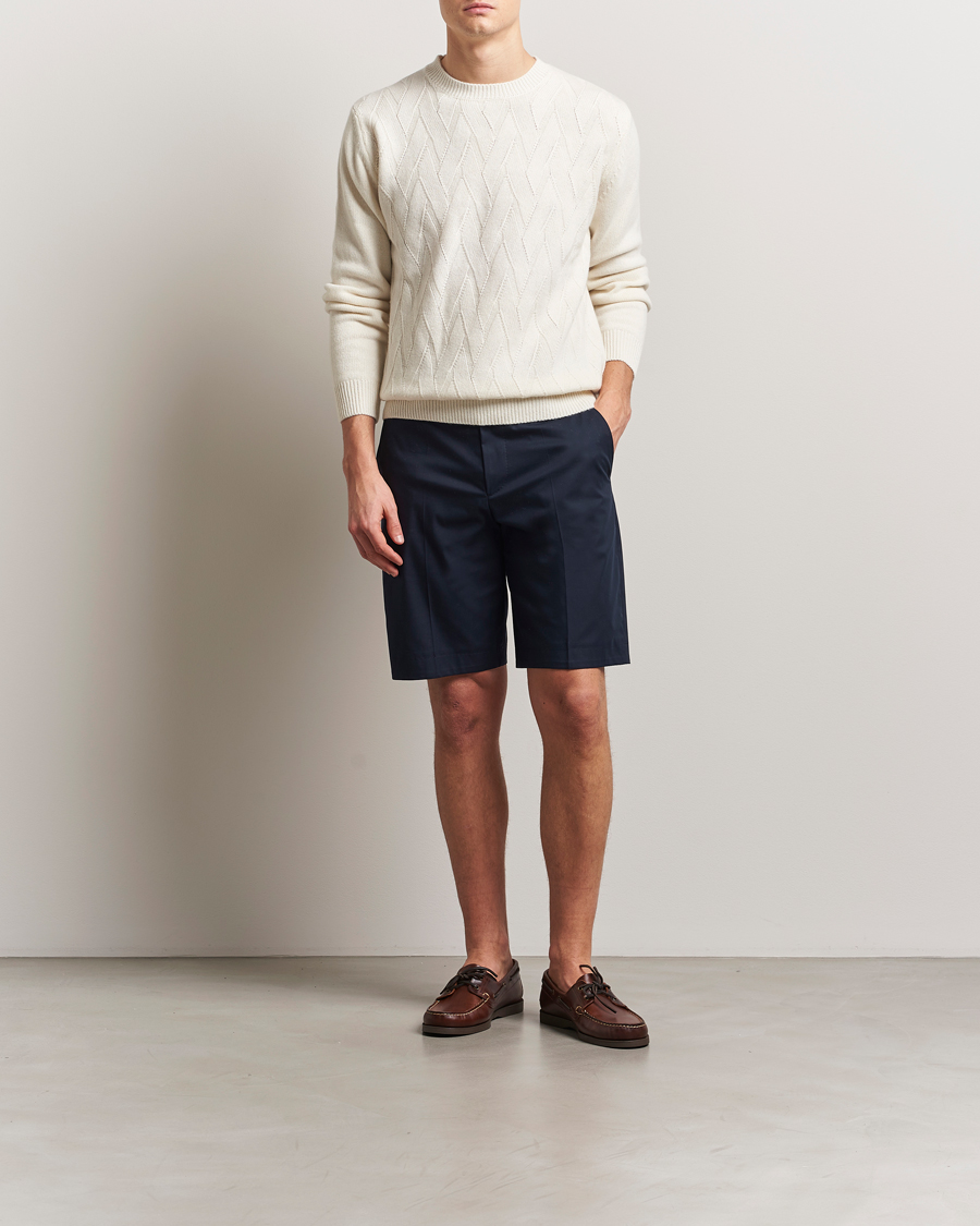 BOSS CAMEL Peet Cotton Pleated Shorts Dark Blue