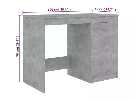 Bureau Gris béton 100x50x76 cm Bois d'ingénierie