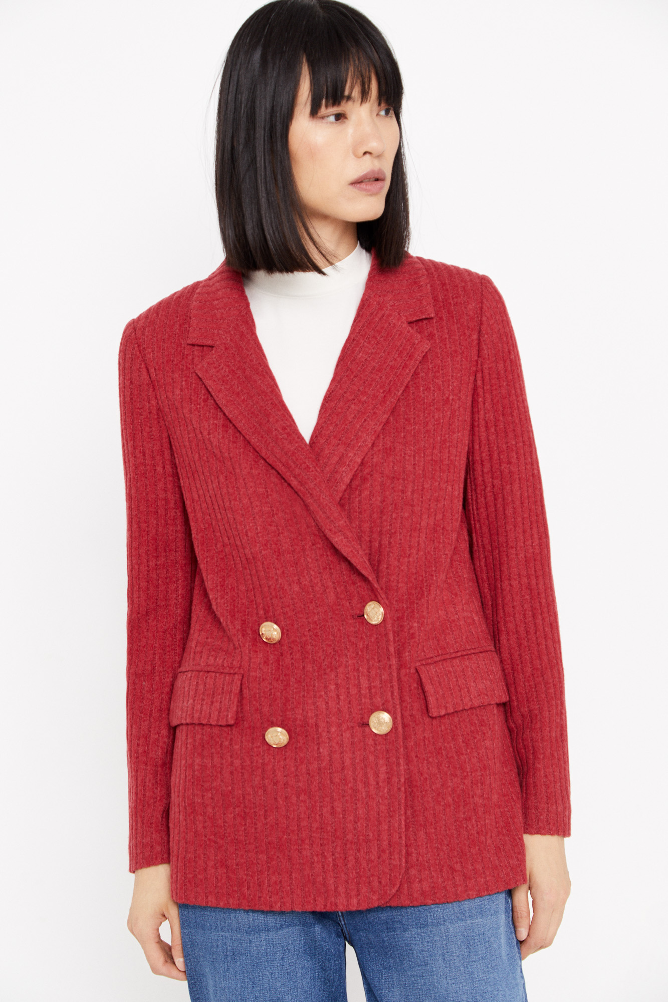 Blazer de malha com abotoamento duplo