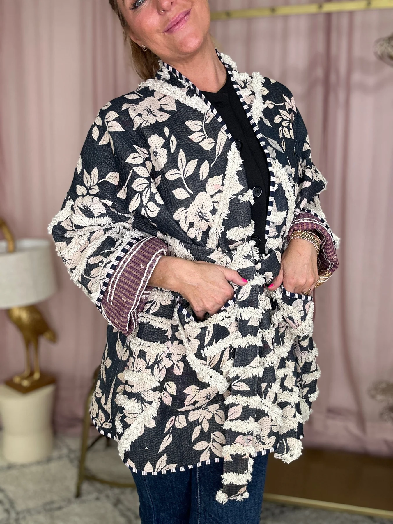 Sissel Edelbo Hedvig Tufted Jacket SE 1389 tufted kantha blanket navy