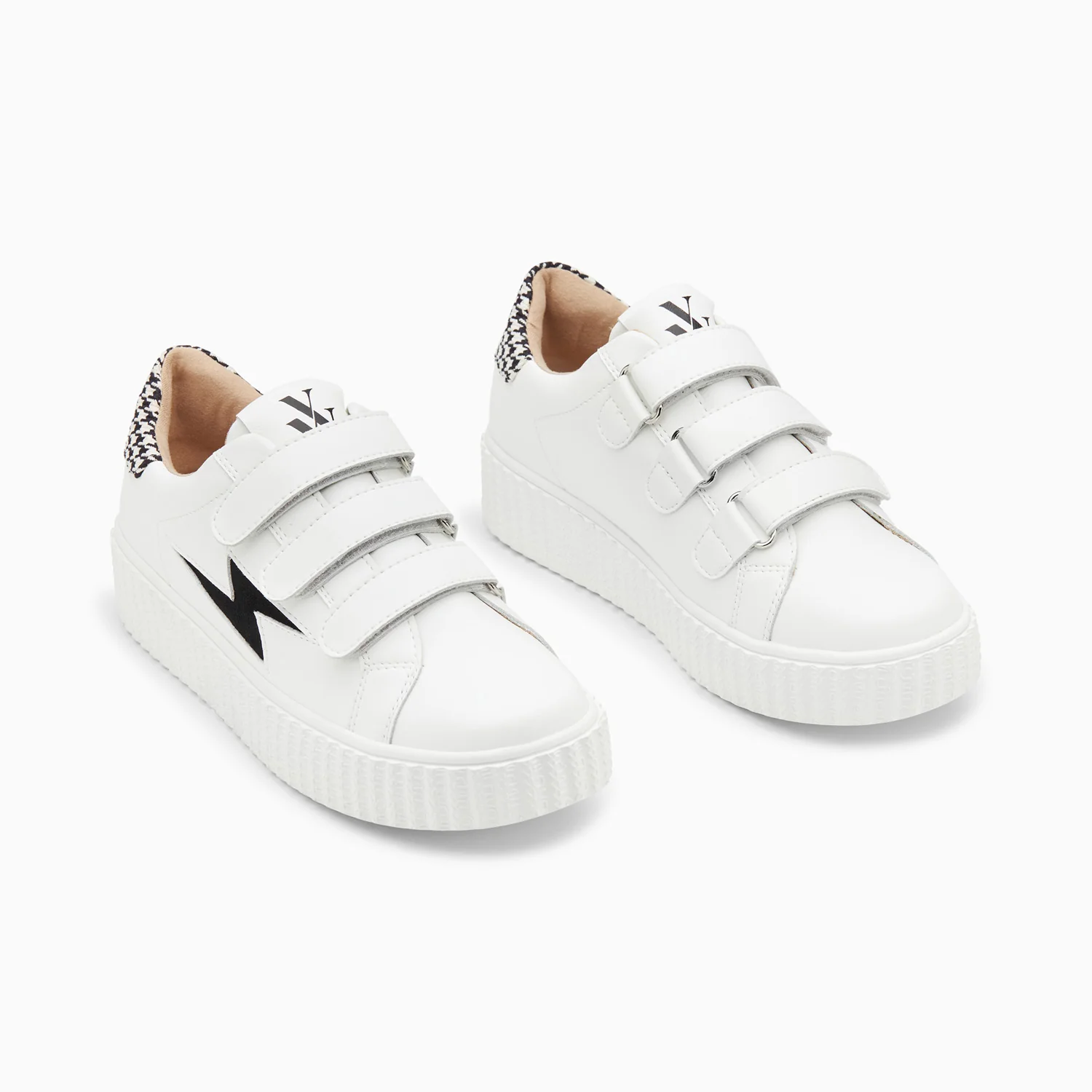 Sneakers-Baskets éclair Sansa blanc et noir pied-de-poule à scratchs