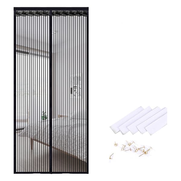 INF Magnetisk skjermdørgardin, stripete polyester med 9 par spenner, 70 cm x 200 cm
