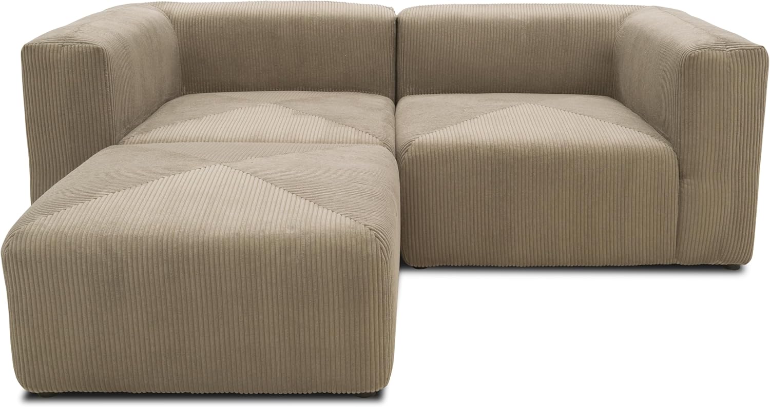 DOMO. collection Ecksofa Malia, Cord Modul-Sofa in L-Form, 3 Module, 2 x Ecksessel und 1 x Polsterhocker, Modul-Couch, Eckcouch, 216 x 193 x 69 cm (BxTxH), braun