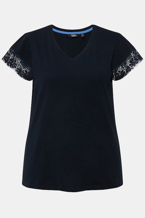 T-Shirt, Spitze, Classic, V-Ausschnitt, Cup-Ärmel