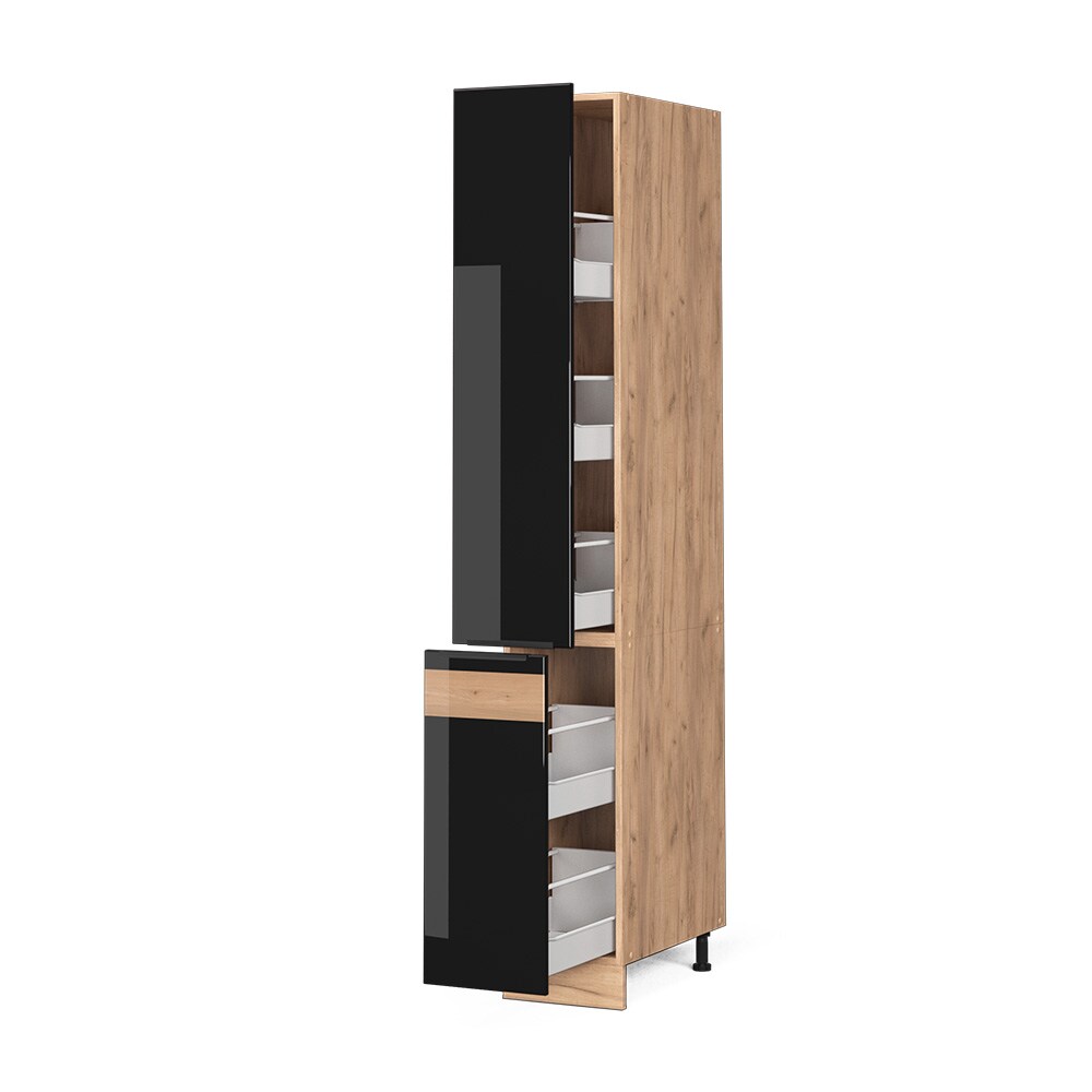 Vicco Apothekerhochschrank Küchenschrank Küchenmöbel Fame-Line Eiche Schwarz 30 cm modern Hochglanz