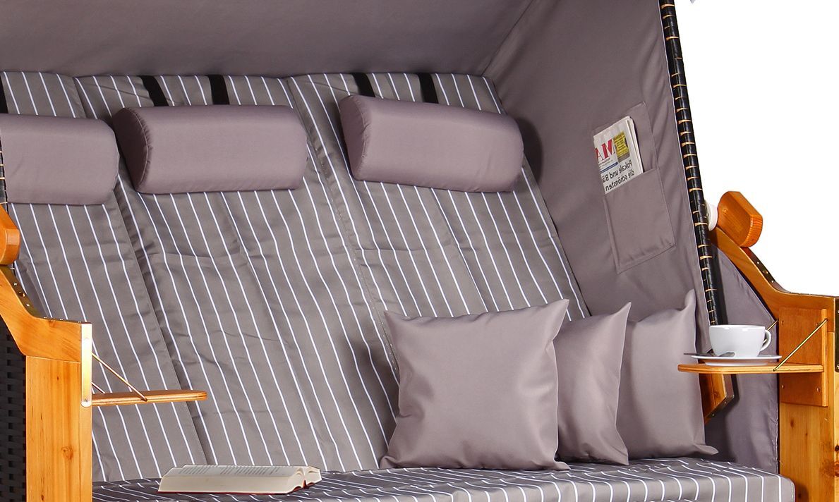 Baltische strandstoel, driezits, PE, zwart, Royal Grey design