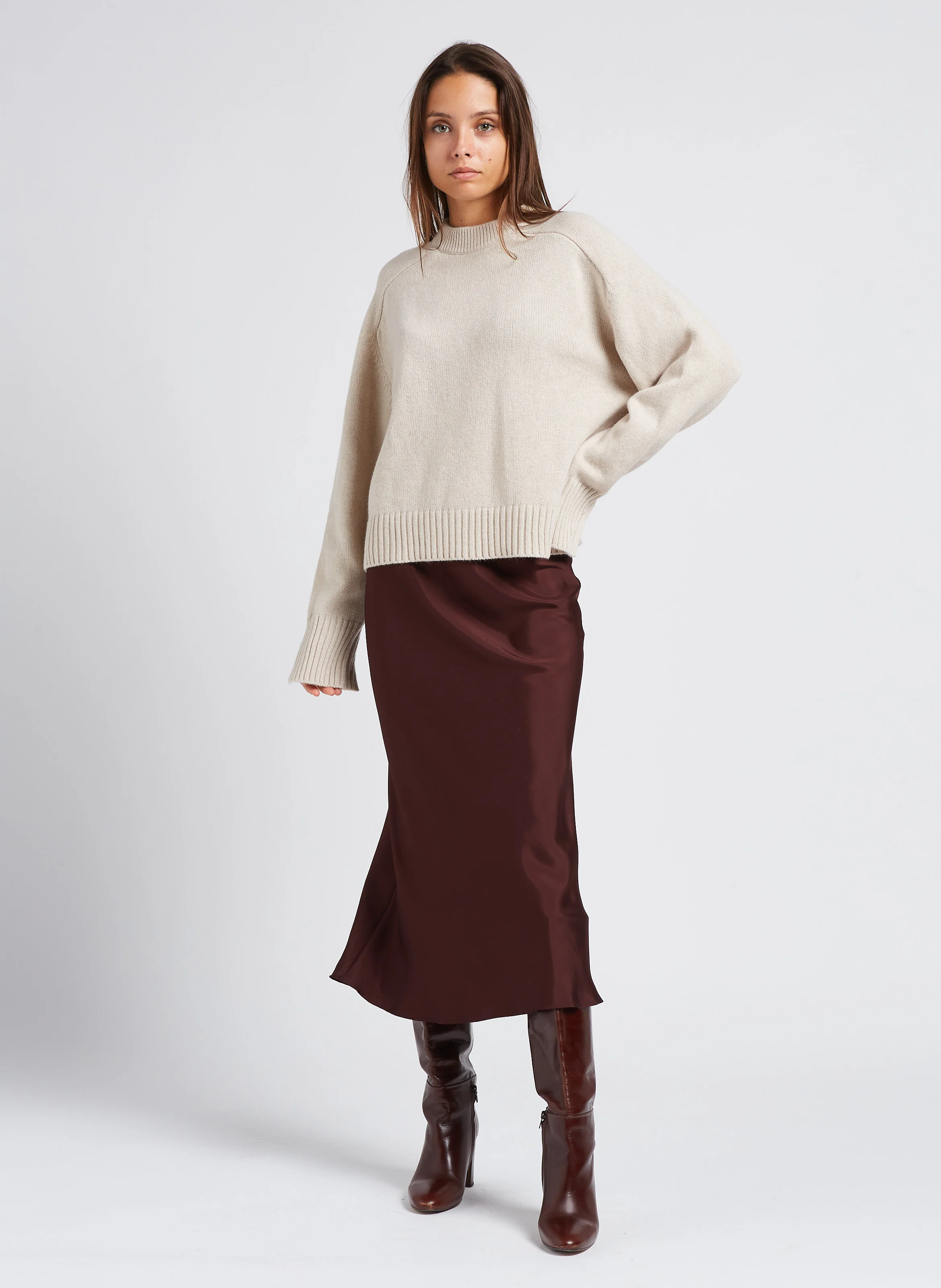 WILL - Pull col rond ample en laine| Beige