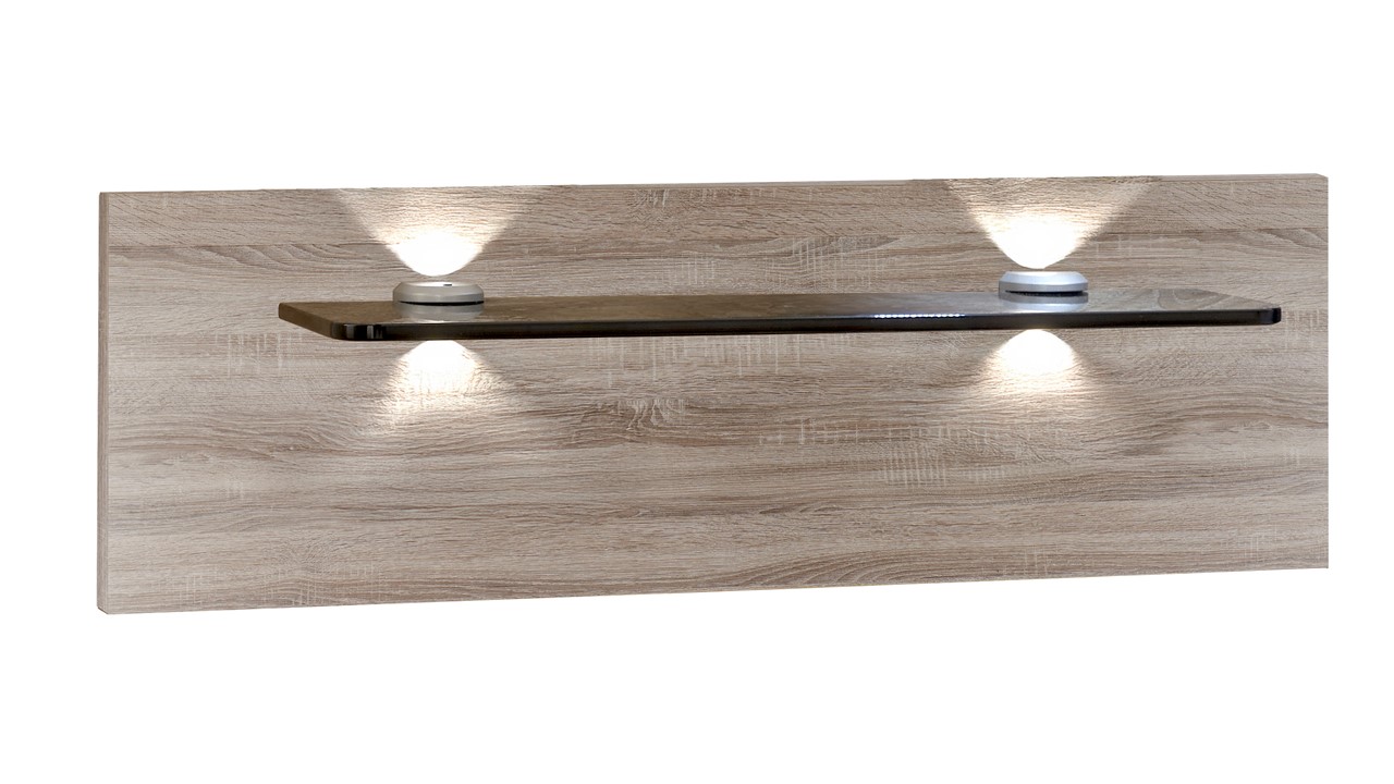 Nachtkast paneel met glas en verlichting Bienne truffel eiken