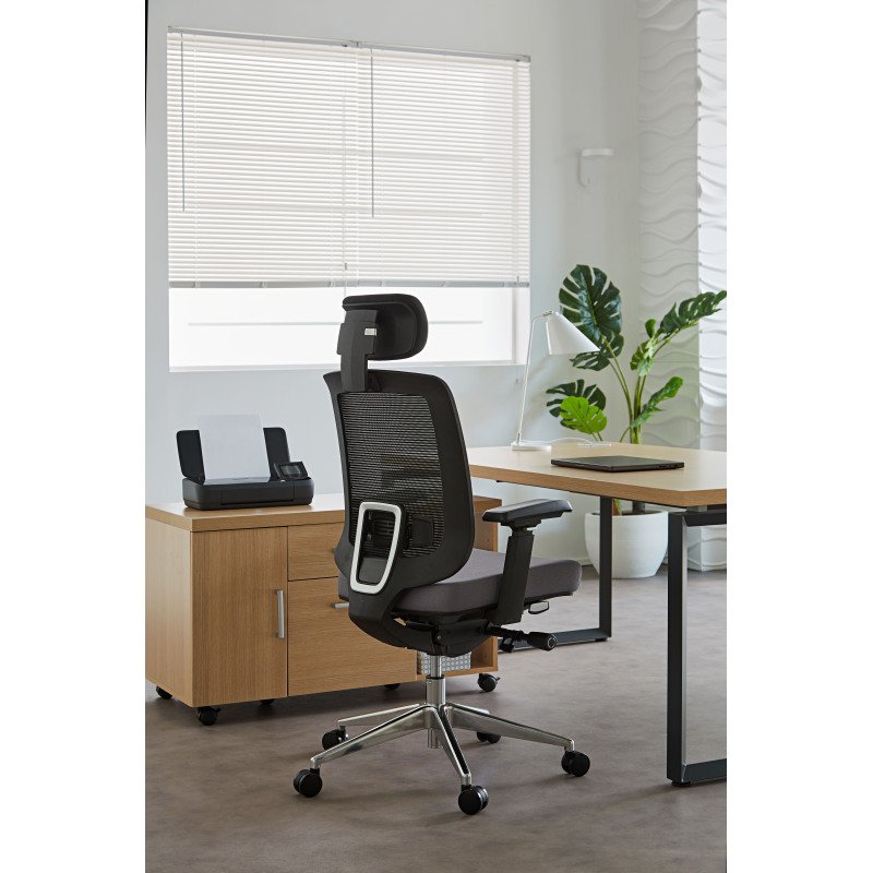 Chaise de Bureau ZOLPEE tissu et maille - avec accoudoirs, appui-tête, réglable profondeur d'assise et soutien lombaire - Mécanisme Synchrone - Pieds aluminium