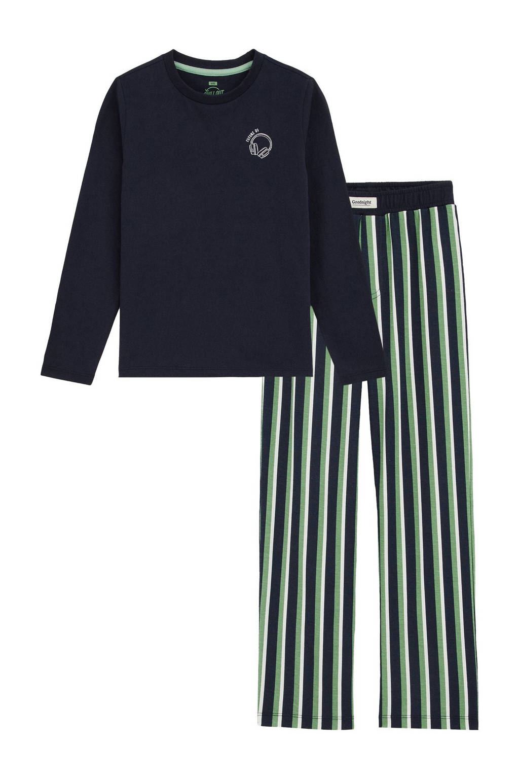 WE Fashion pyjamaset marineblauw/groen/wit