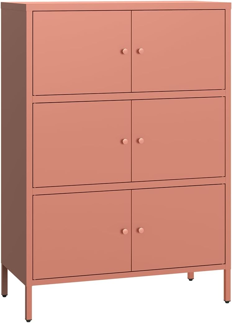 skølm Atriona Metall Kommode – Sideboard mit 3 Fächern & 6 Türen – Metallschrank in Terrakotta – Mehrzweckschrank – Highboard 80 cm breit – höhenverstellbare Füße – Aufbewahrungsschrank – Flurschrank