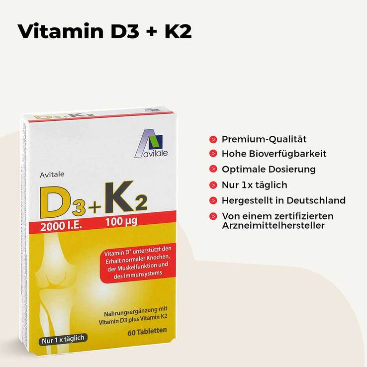 Vitamin D3 + K2 2000 I.E. Tabletten, 60 St