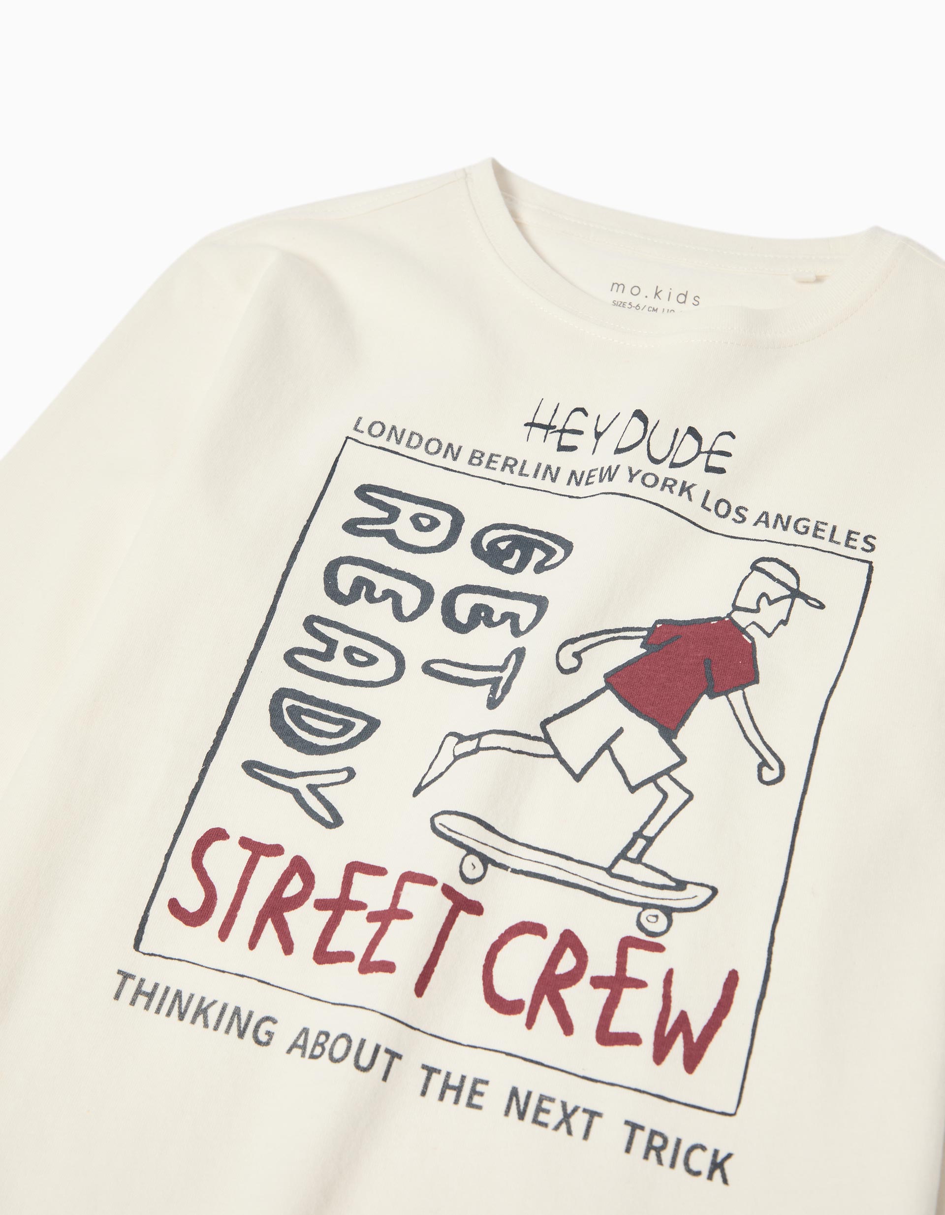 T-shirt de Manga Comprida Estampado, Menino, Branco