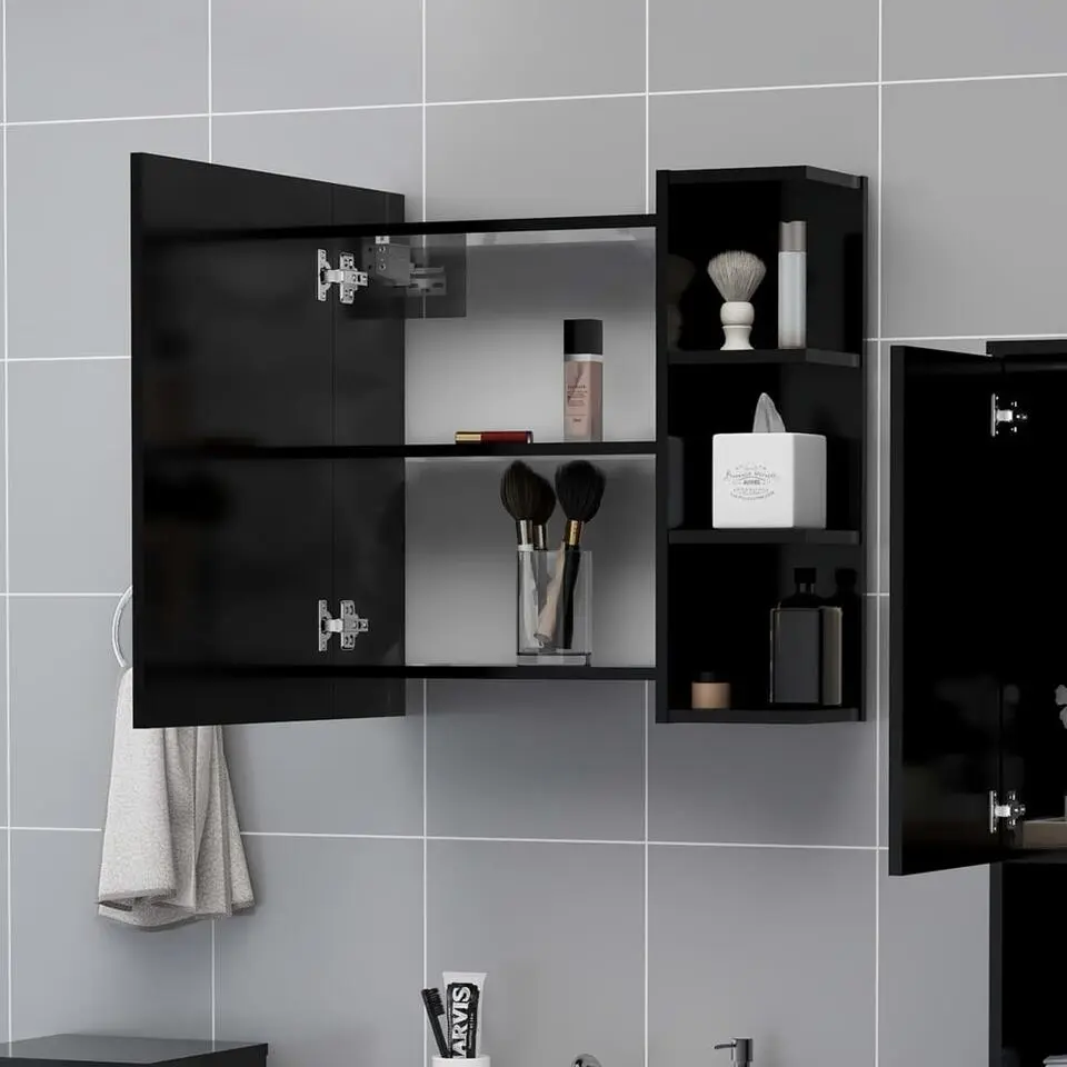 vidaXL - Spiegelkast - Zwart - Bewerkt hout