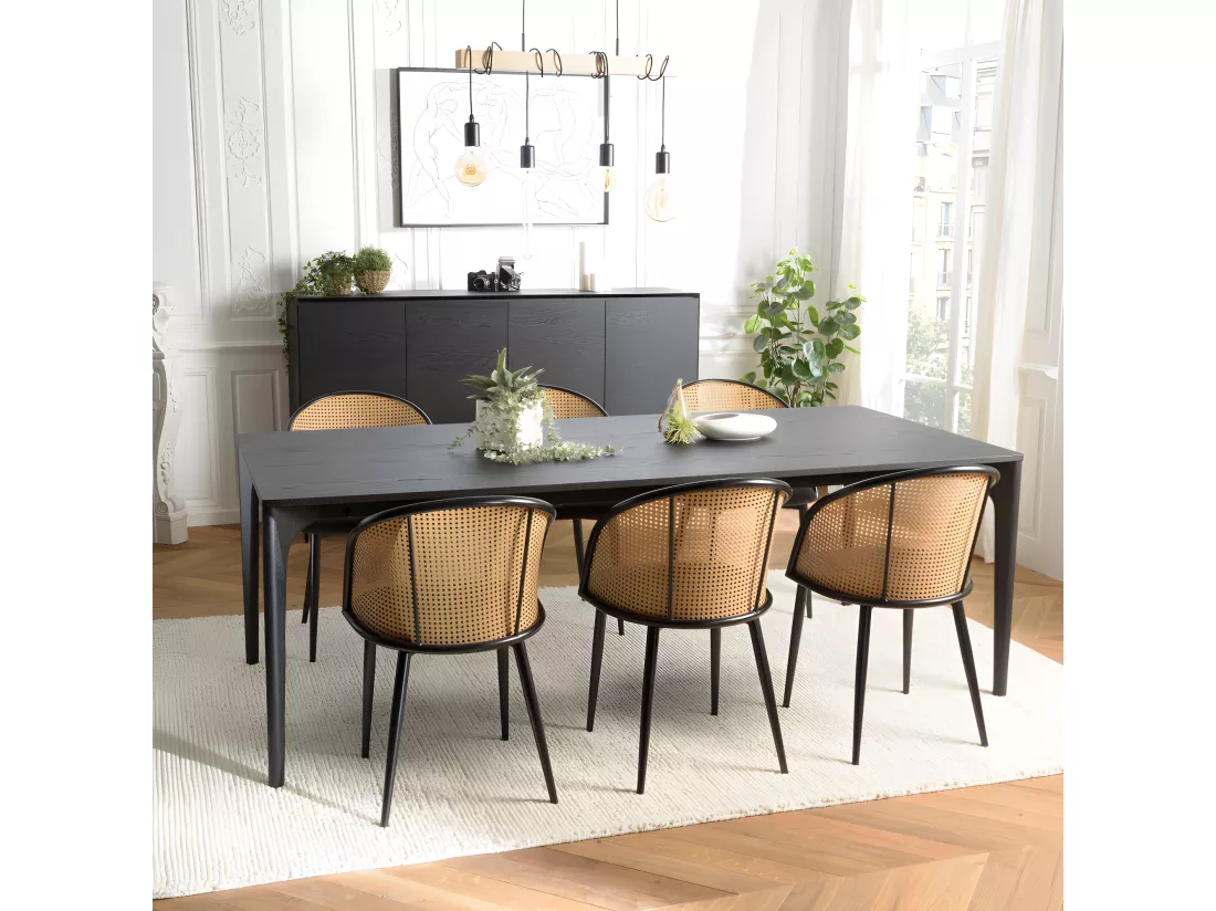 MADISON - Table à manger rect. 220x100cm noire pieds en chêne massif