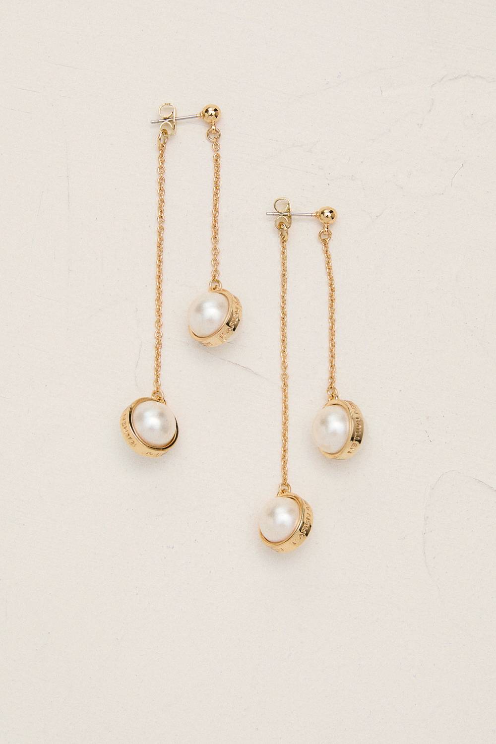 KarenMillen Boucles d'oreilles logo double cascade avec perles plaquées or 14k