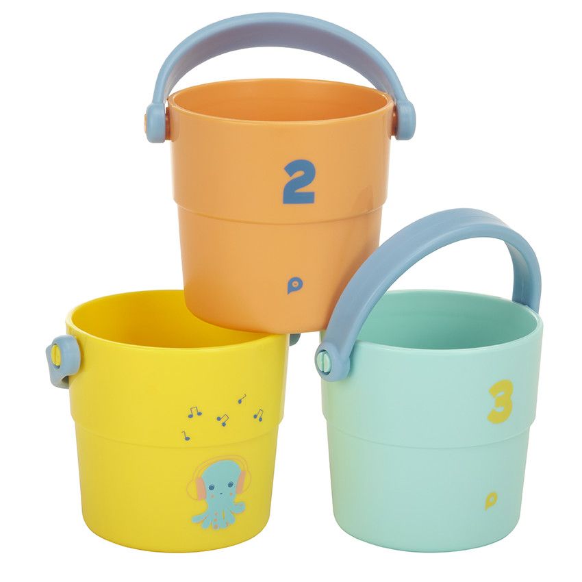 Lot de 3 sceaux de bain perforés à empiler - Ecru