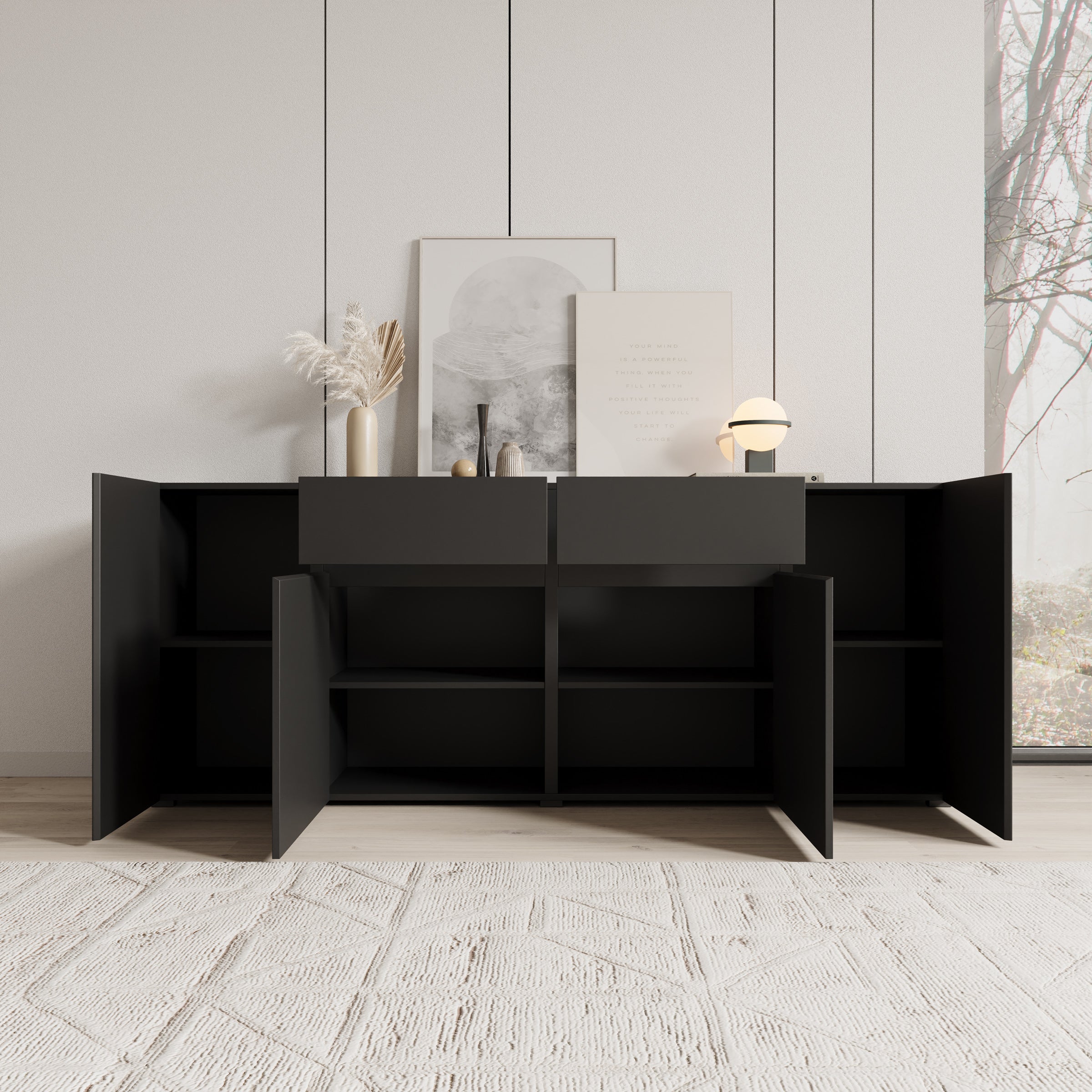 Aroji - Dressoir - Zwart - 195x40x78 cm