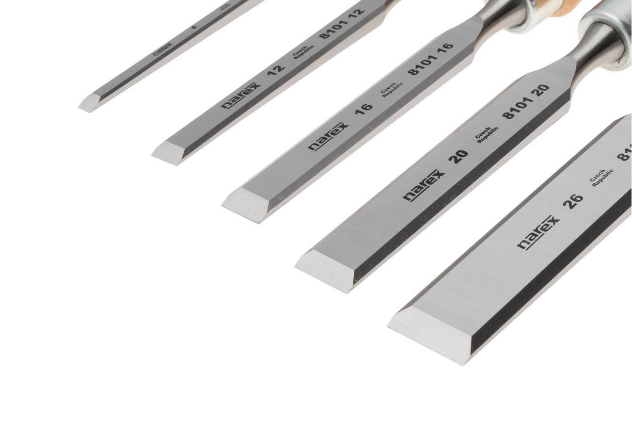 Narex Wood Line Profi Bevel Edge Chisel Set 863801, beitelset 6-12-16-20-26 mm in gereedschapsrol, 5-delig