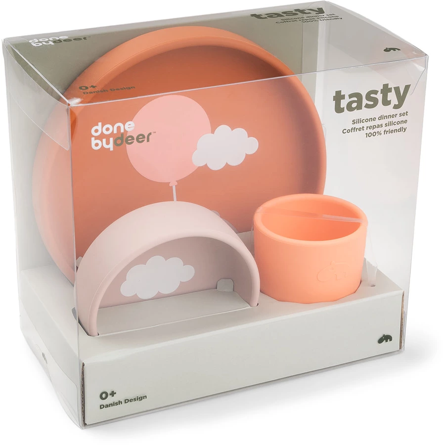 Done by Deer™ Silikon Geschirr-Set Happy clouds papaya