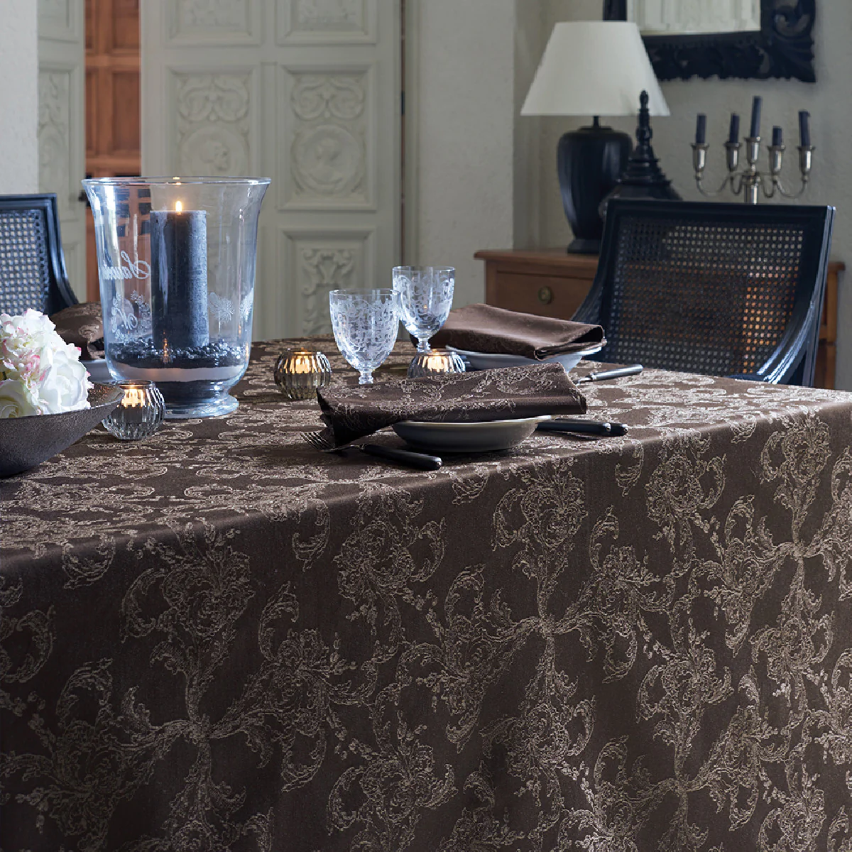 Nappe pur coton marron 89x89 Garnier Thiebaut