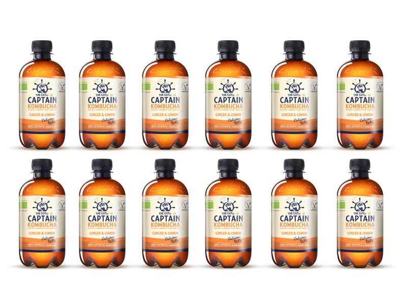 Captain Kombucha Bio Kombucha Ginger & Lemon 12 x 0.4 l Erfrischendes Wohlfühlgetränk mit Ingwer- und Zitronenaroma