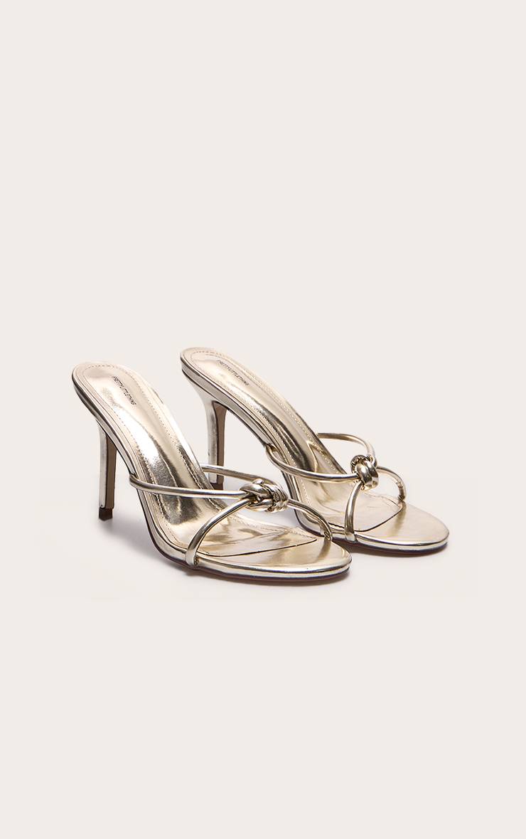 Doré Sandales Mules À Talons Mi-hauts En SYNTHÉTIQUE Métallisé Avec Nœud