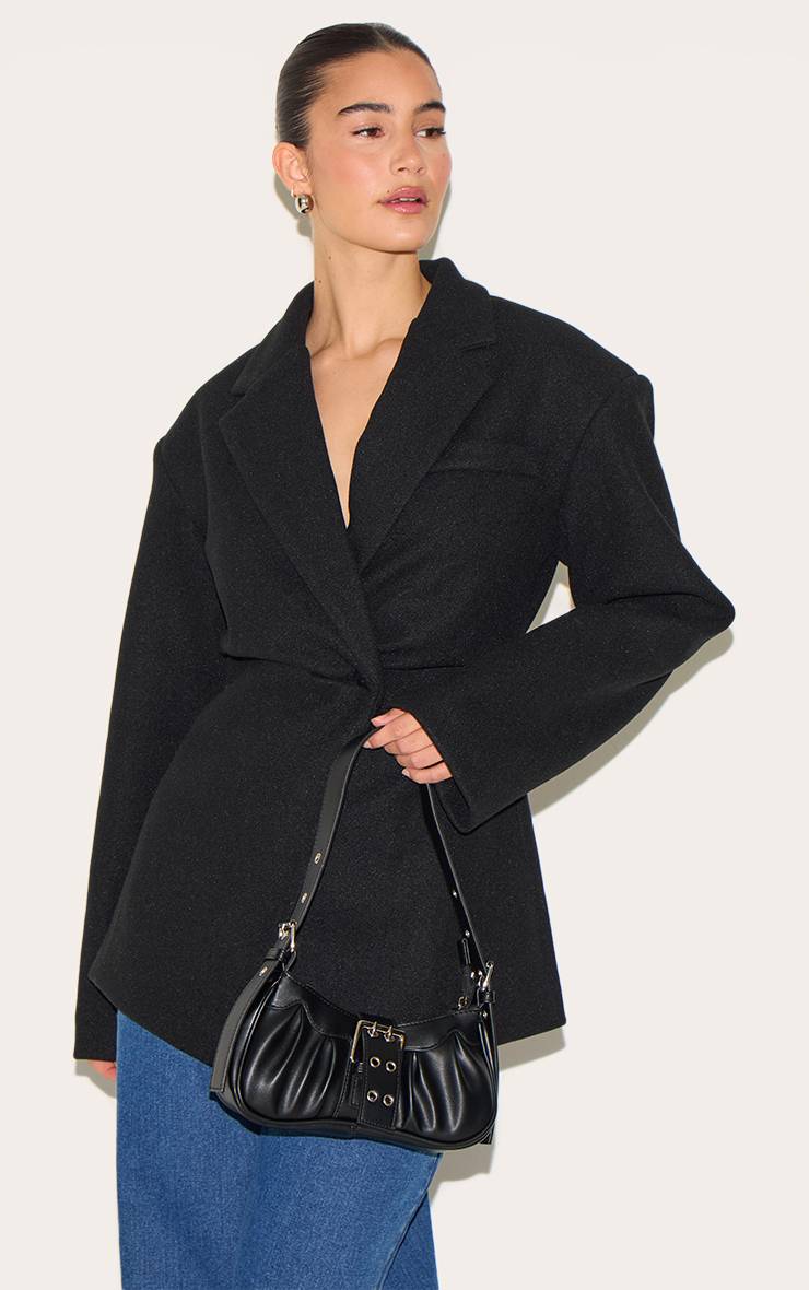 Noir Sac À Bandoulière En Synthétiquecuir Avec Œillets Et Boucle
