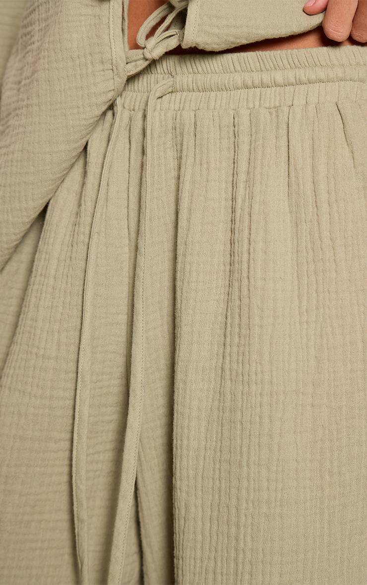 Vert Sauge Ensemble Pantalon Large En Gaze Texturée