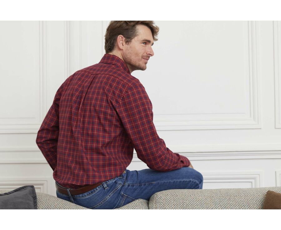Chemise flanelle rouge sombre à carreaux navy et gold - FARLOW